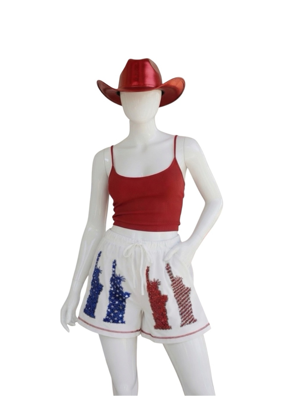 FANTASTIC FAWN white drawstring elastic waist patriotic shorts S M L